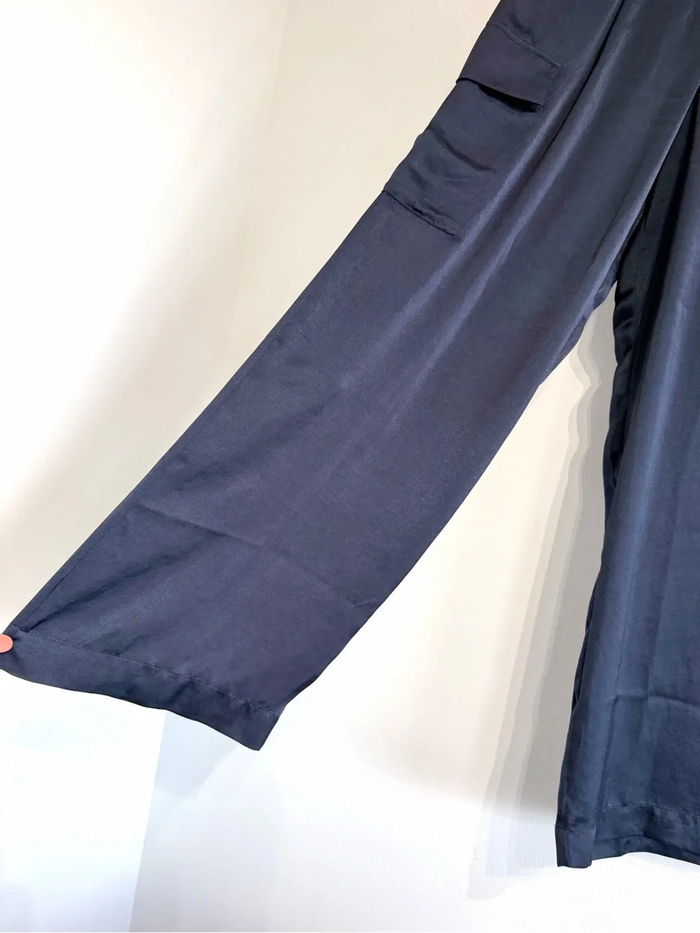 Ba&sh Cary Wide-Leg Navy Cargo Dress Pants slinky fabric